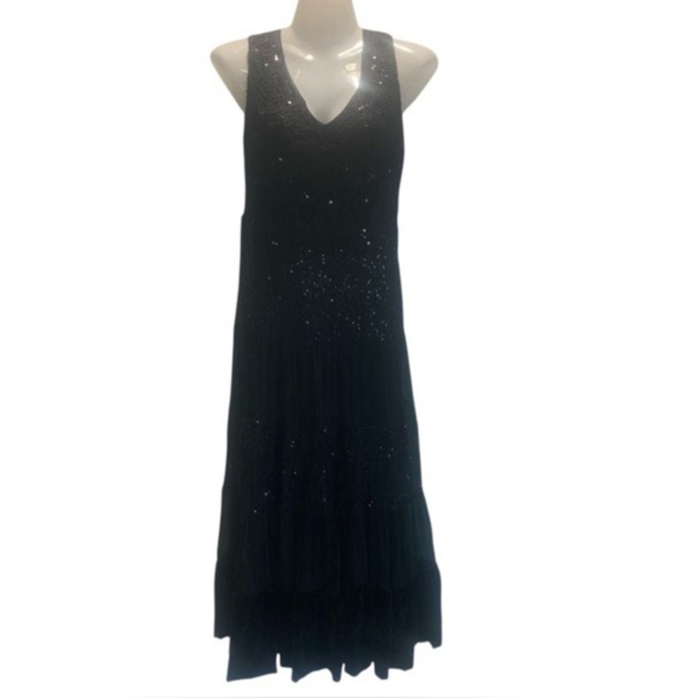 Reba Black Whimsigoth Fairy Grunge Velvet Sequin Lace Sleeveless Dress size 12